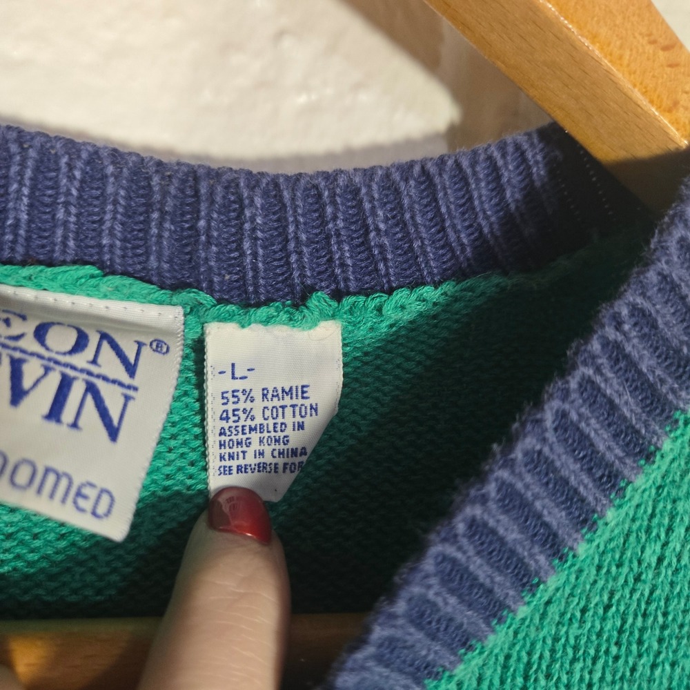 Vtg Novelty Sweater Cotton Ramie Large Umbrella Sun Colorblock Kidcore Retro 90s - Picture 5 of 6